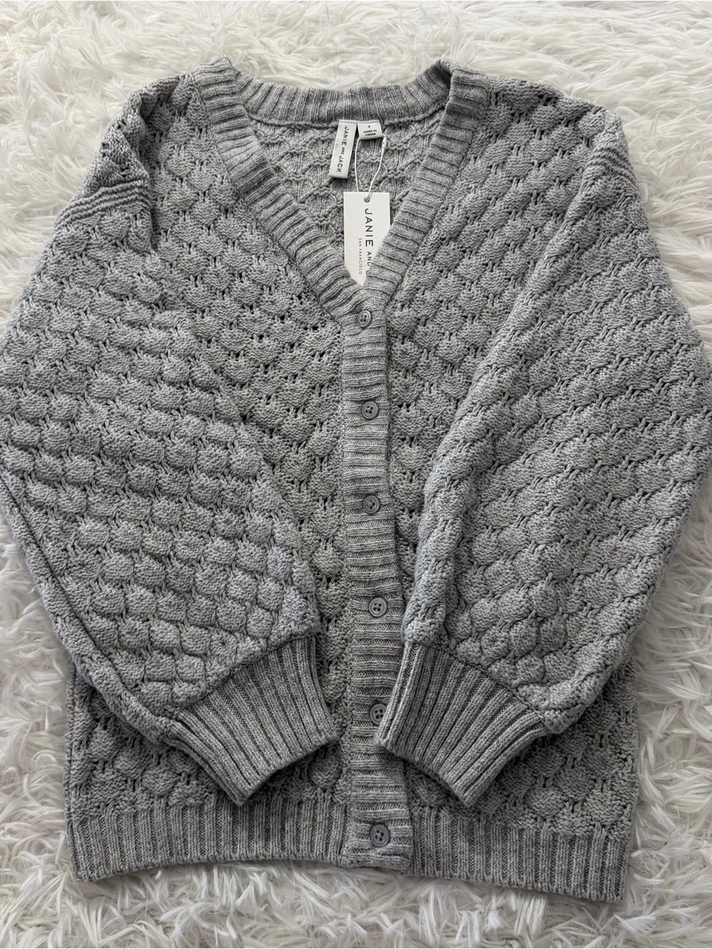 JANIE AND JACK Girls Textured Knit Cardigan Sweater Size 5 High Rise Heather